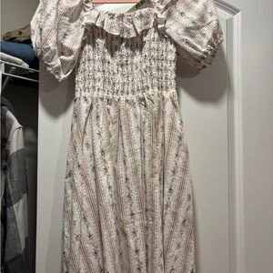 Chelsea & Violet Floral Smocked Dress - Cream and Pink